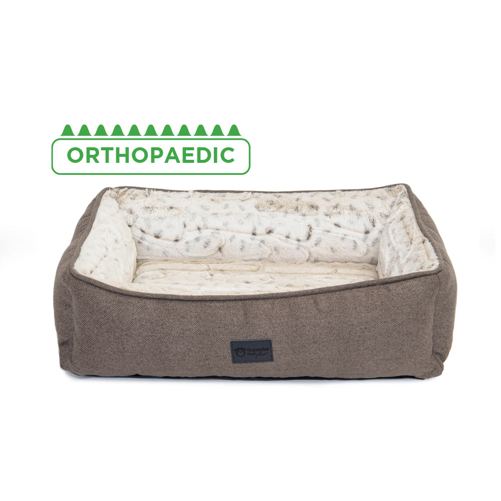 Superior Pet Goods Ortho Dog Lounger Light Brindle Faux Fur Small