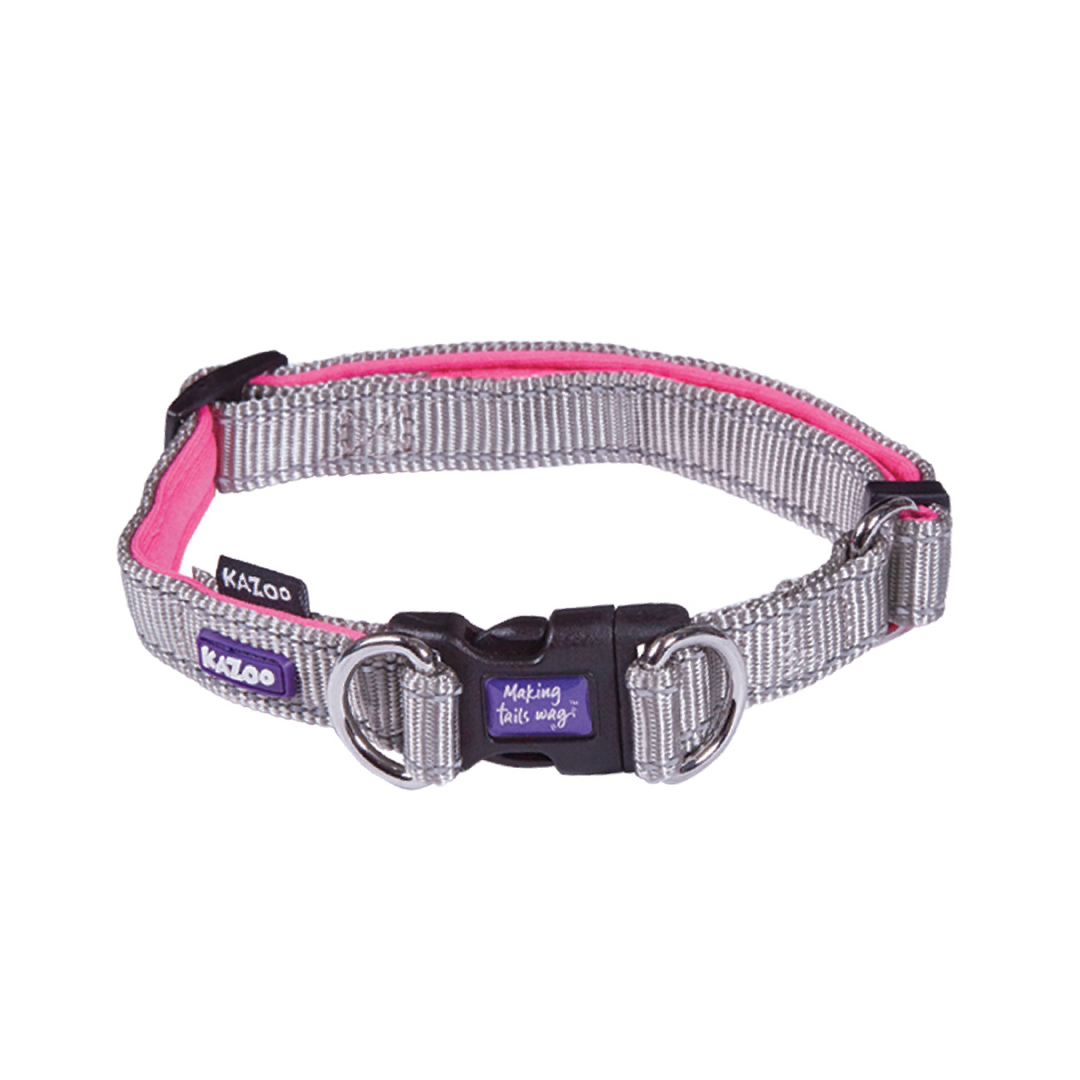 Kazoo Collar Nylon Adjustable Active Medium Silver/pink 28-40 Neck