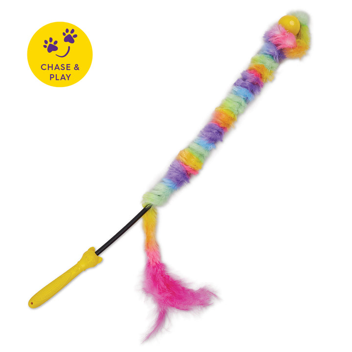 Kazoo Cat Toy Play Wand Fluffy Rainbow Tail