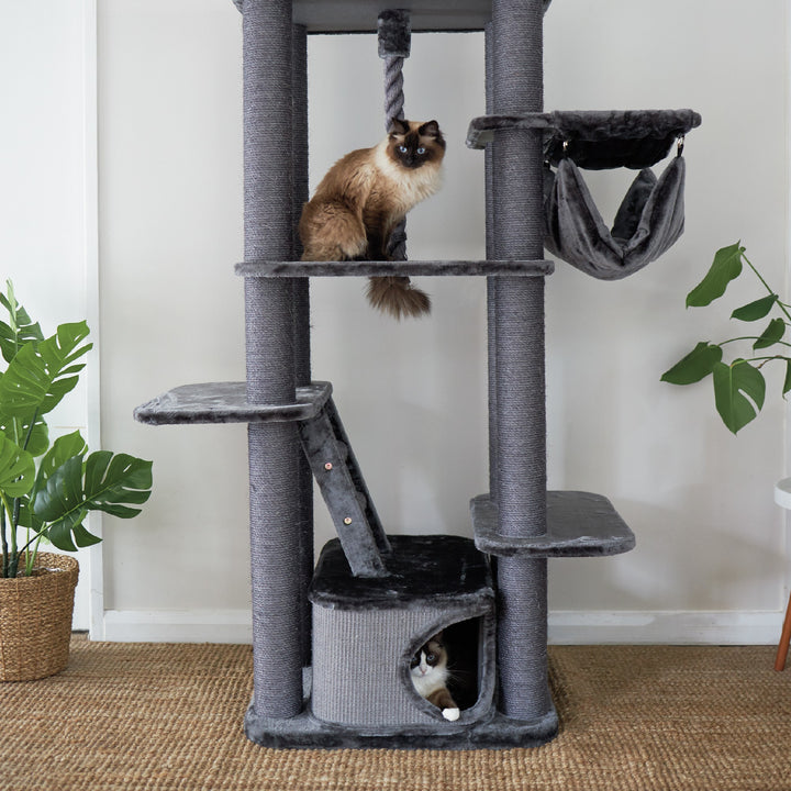 Kazoo Cat Scratch Pole Kitty Climb Playground Grey Plush & Grey Sisal 15562