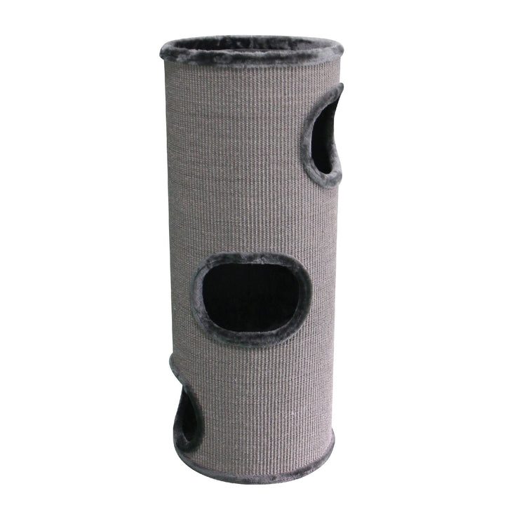 Kazoo Cat Scratch Pole Kitty Peek-a-boo Tunnel Charcoal Plush & Grey Sisal