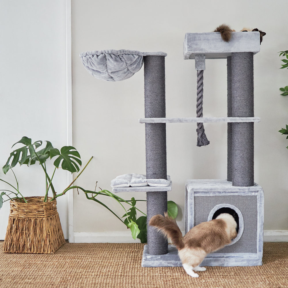 Kazoo Kitty Cubby Base Playground Ash Plush & Grey Sisal
