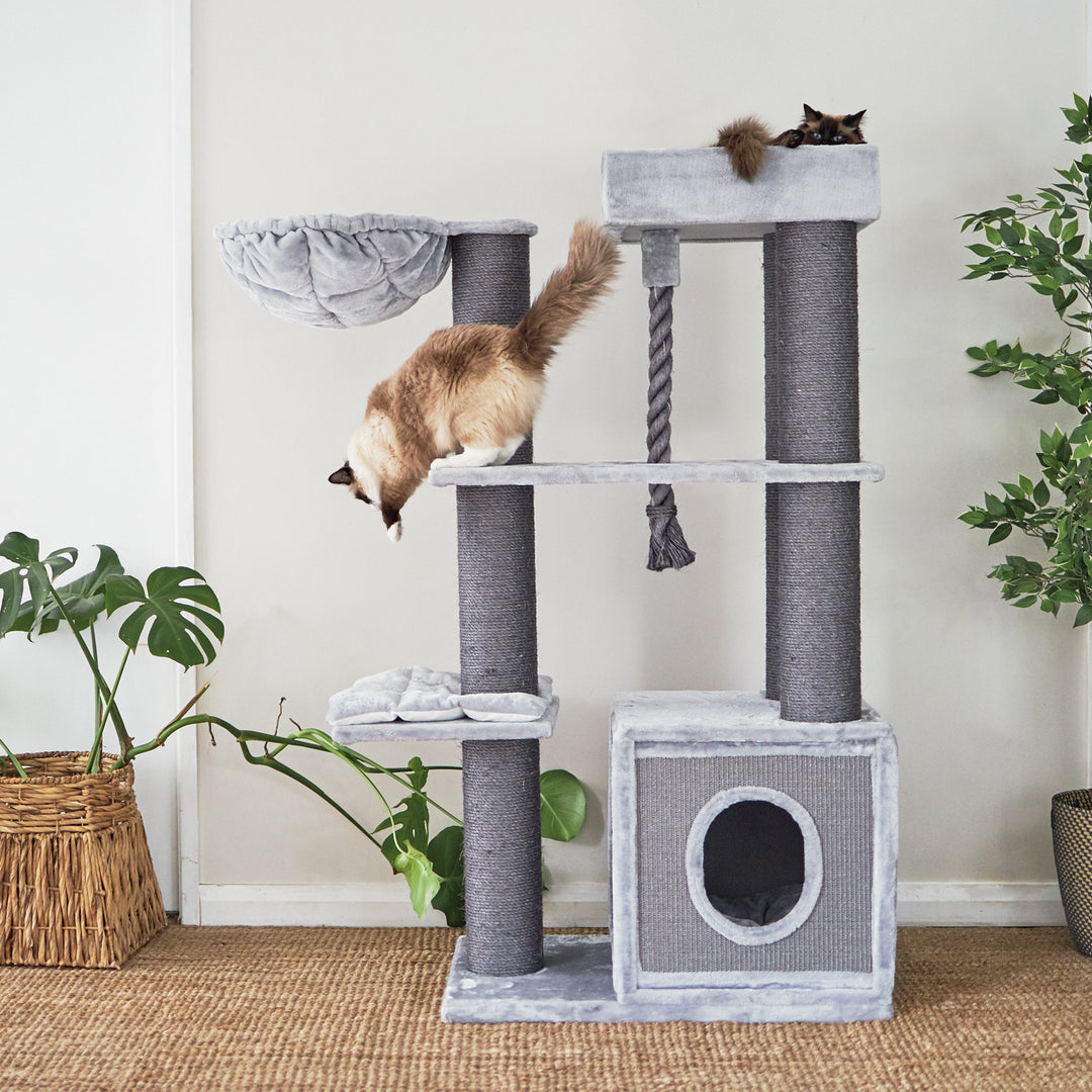 Kazoo Kitty Cubby Base Playground Ash Plush & Grey Sisal