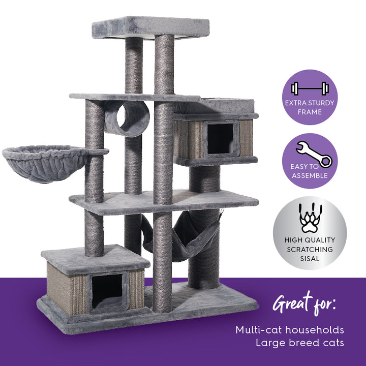 Kazoo Cat Scratch Pole Hide & Climb Cat Tree Grey 15598