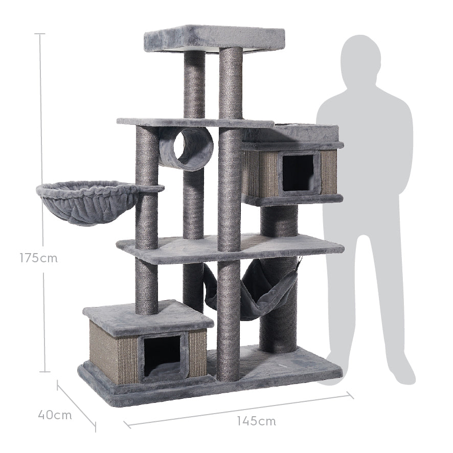 Kazoo Cat Scratch Pole Hide & Climb Cat Tree Grey 15598