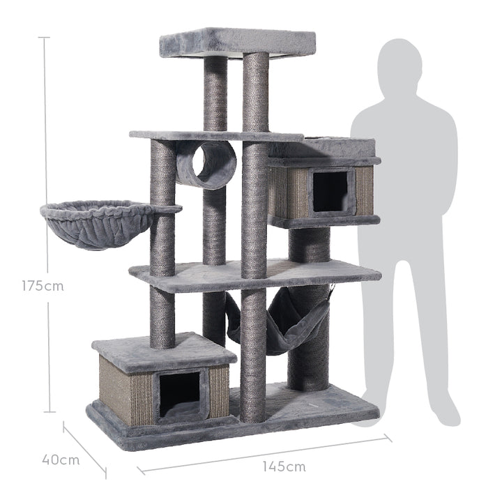 Kazoo Cat Scratch Pole Hide & Climb Cat Tree Grey 15598