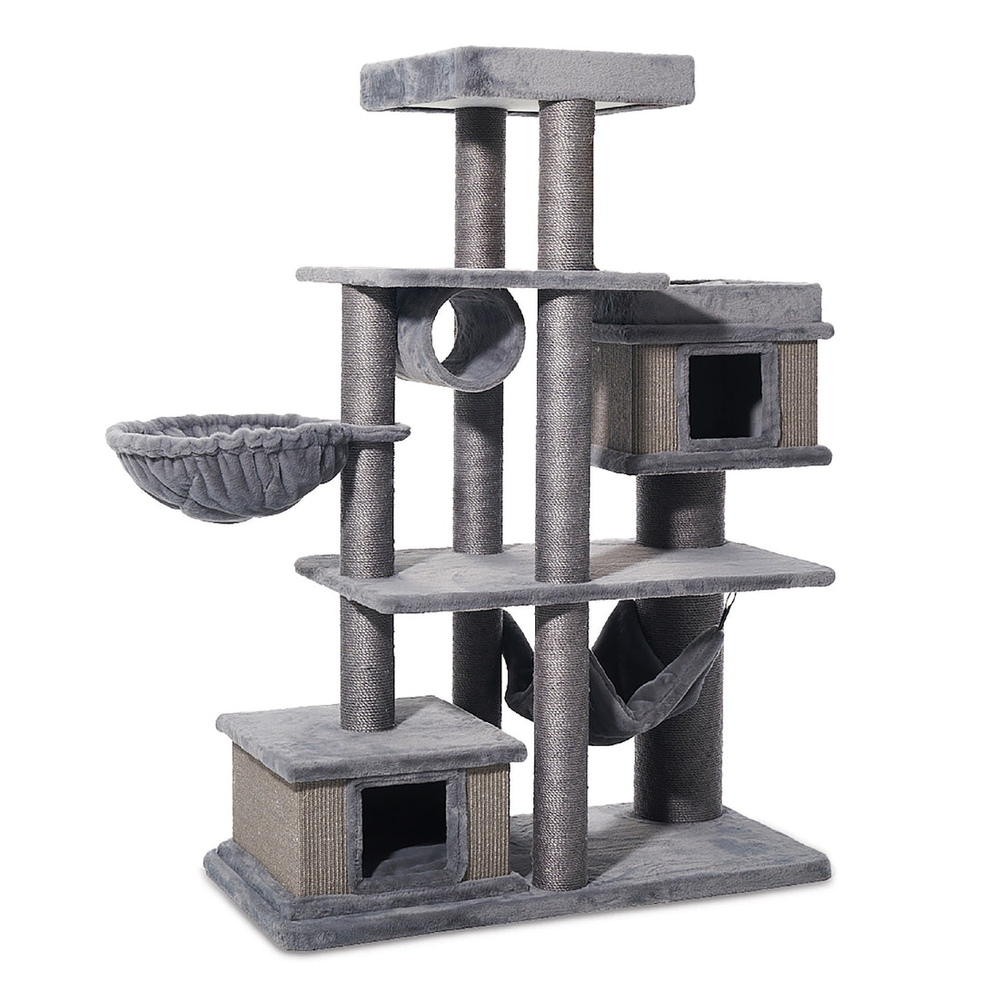 Kazoo Cat Scratch Pole Hide & Climb Cat Tree Grey 15598