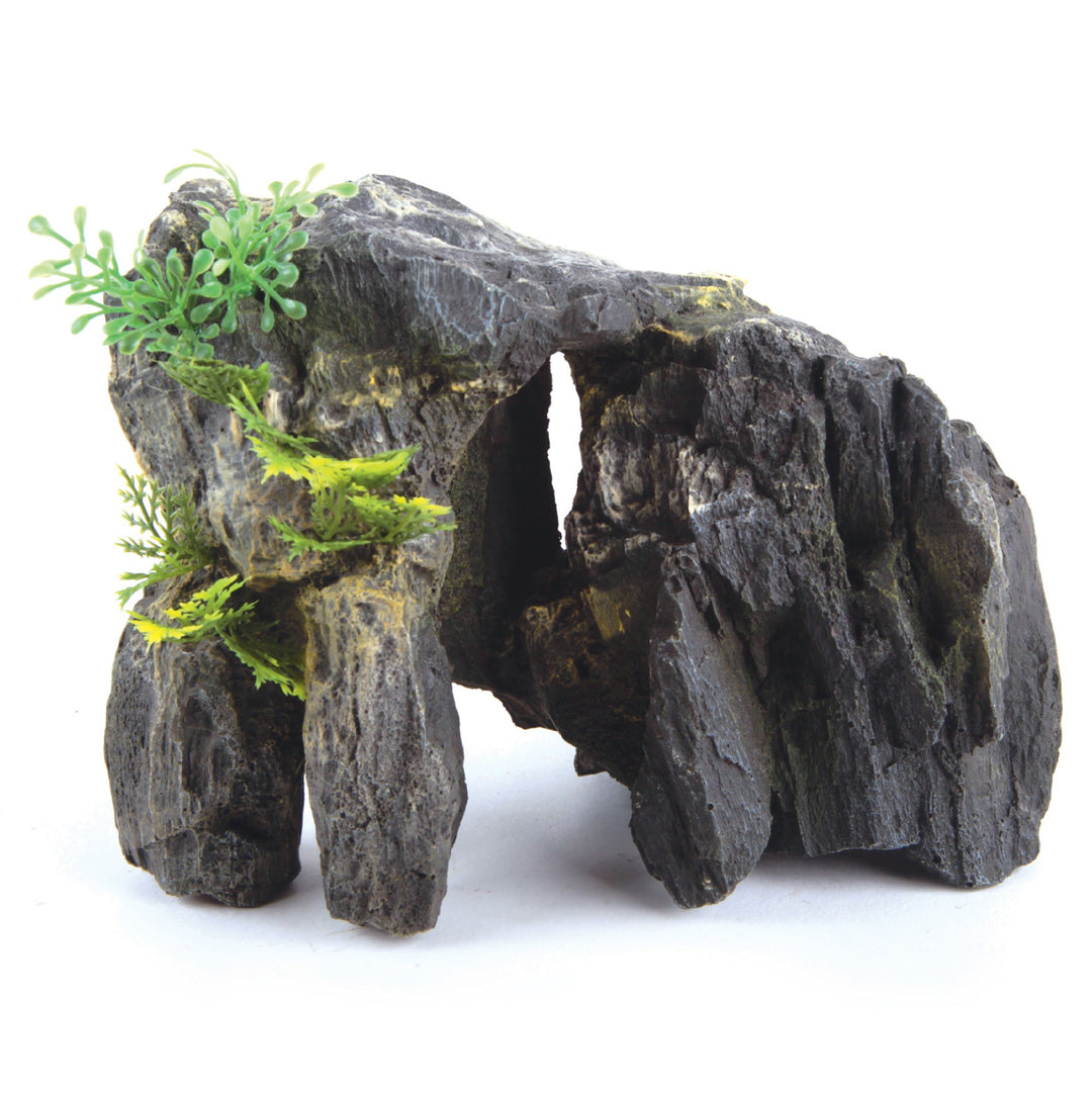 Kazoo Ornament Granite Rock W/plant Small - 128mm