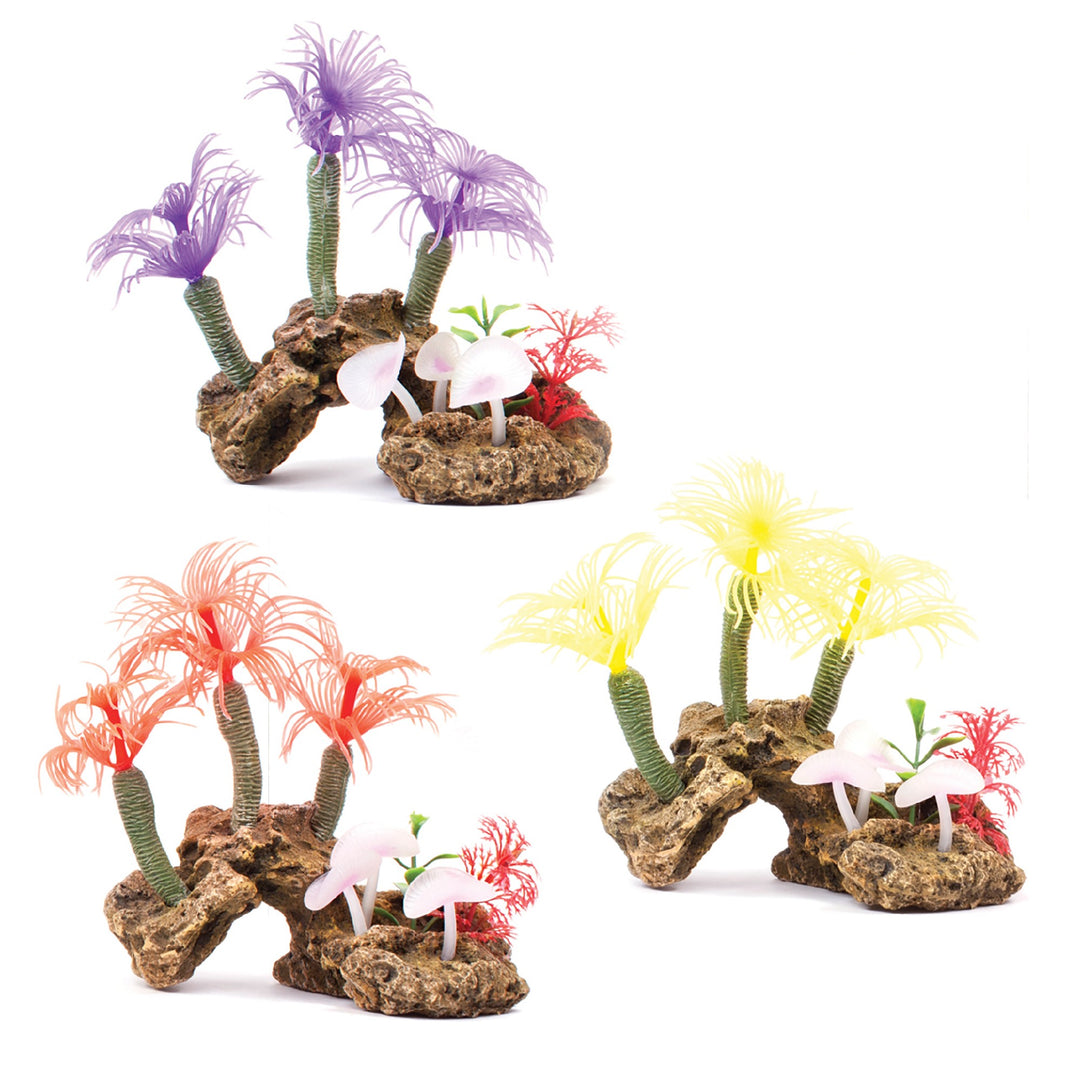 Kazoo Ornament Soft Tree Coral W/rock - M - Ora/yel/pur
