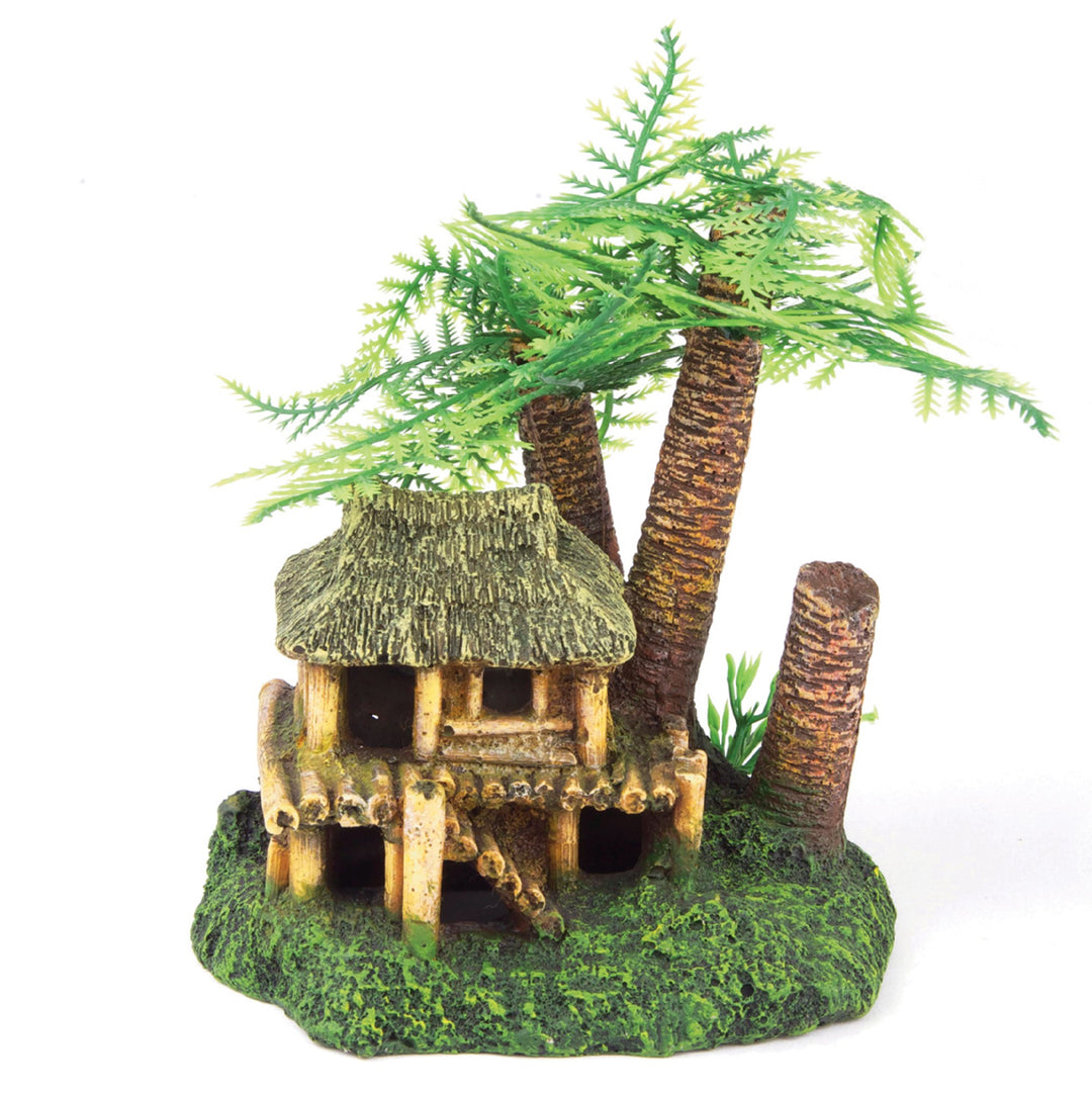 Kazoo Ornament Jungle Hut W/bamboo Trees Medium