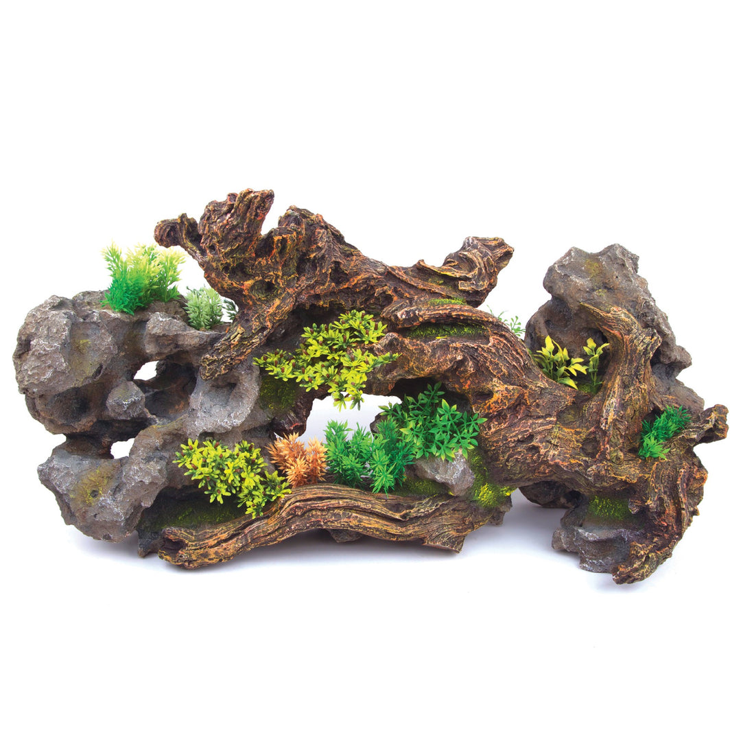 Kazoo Ornament Driftwood W/rock & Plants - Centrepiece