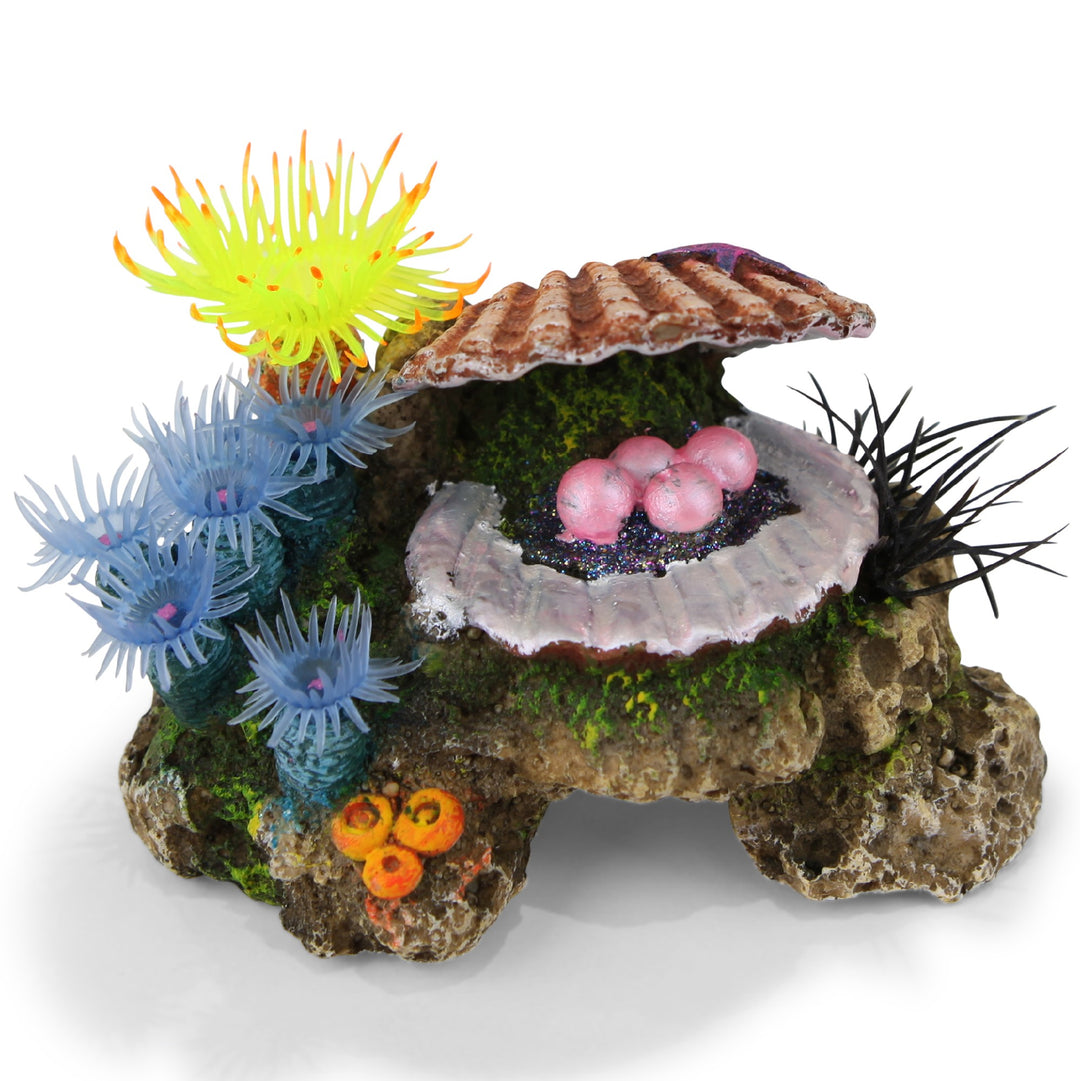 Kazoo Ornament Clam W/pink Pearls & Soft Coral - Small