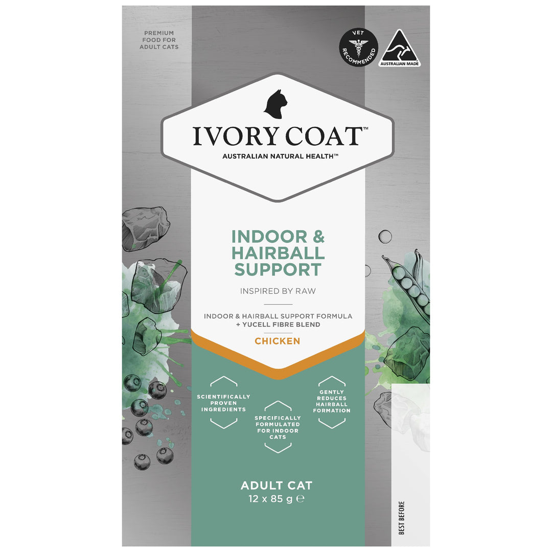 Ivory Coat F/l Inspired By Raw Indoor & Hairball Chicken 12x85g