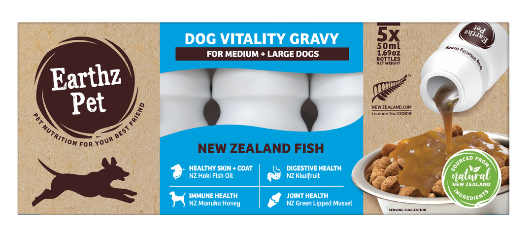 Earthz Pet Gravy 5x50ml Nz Fish Med/lge Dogs