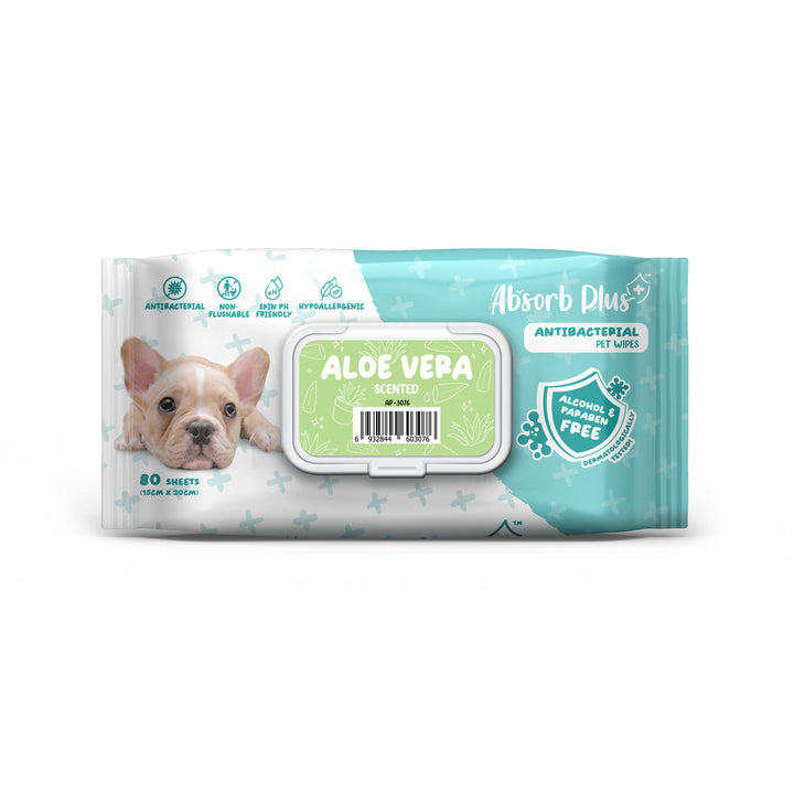 Absorb Plus Antibacterial Dog Wipes Aloe Vera 80 Sheets