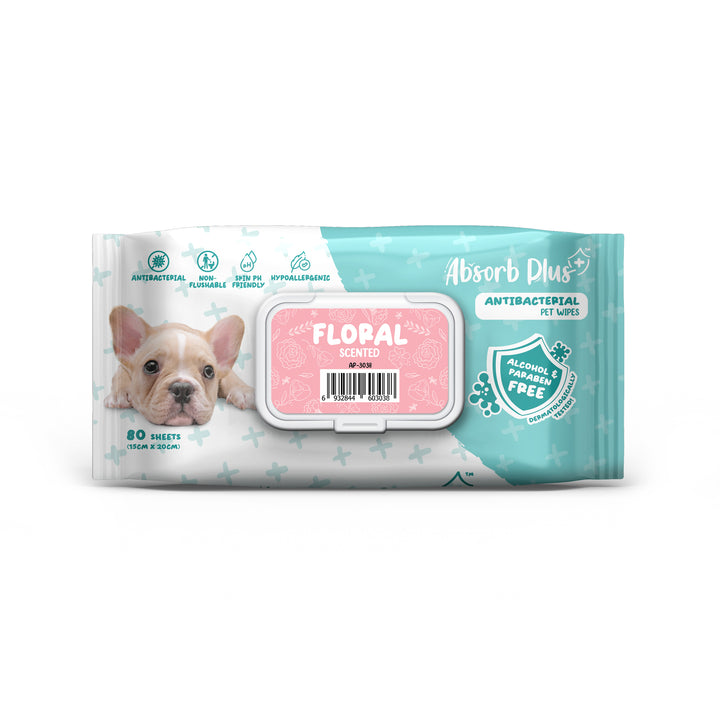 Absorb Plus Antibacterial Dog Wipes Floral 80 Sheets