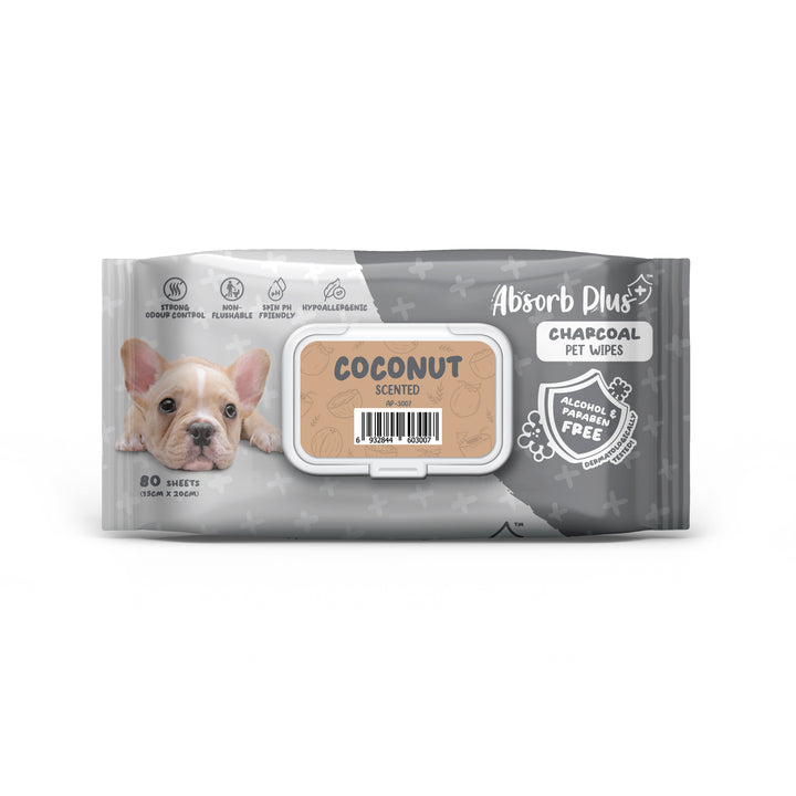 Absorb Plus Charcoal Dog Wipes Coconut 80 Sheets