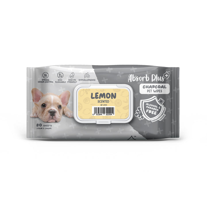 Absorb Plus Charcoal Dog Wipes Lemon 80 Sheets