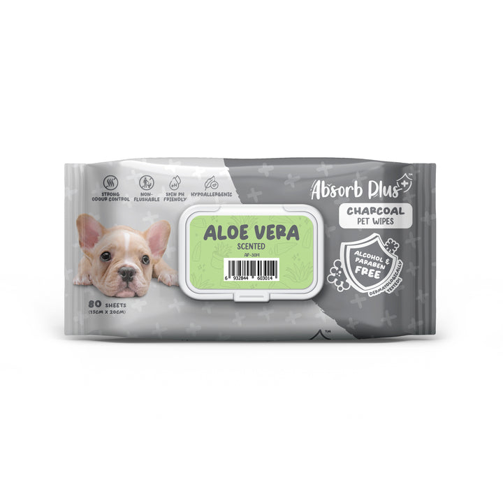 Absorb Plus Charcoal Dog Wipes Aloe Vera 80 Sheets