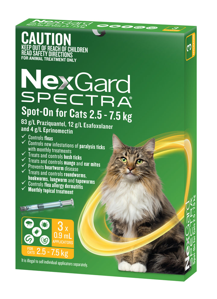 NexGard Spectra Spot-on Yellow Large Cats 2.5-7.5kg 3pk