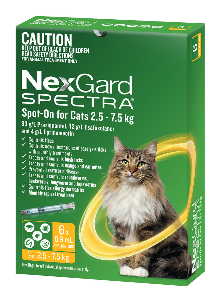 NexGard Spectra Spot-on Yellow Large Cats 2.5-7.5kg 6pk
