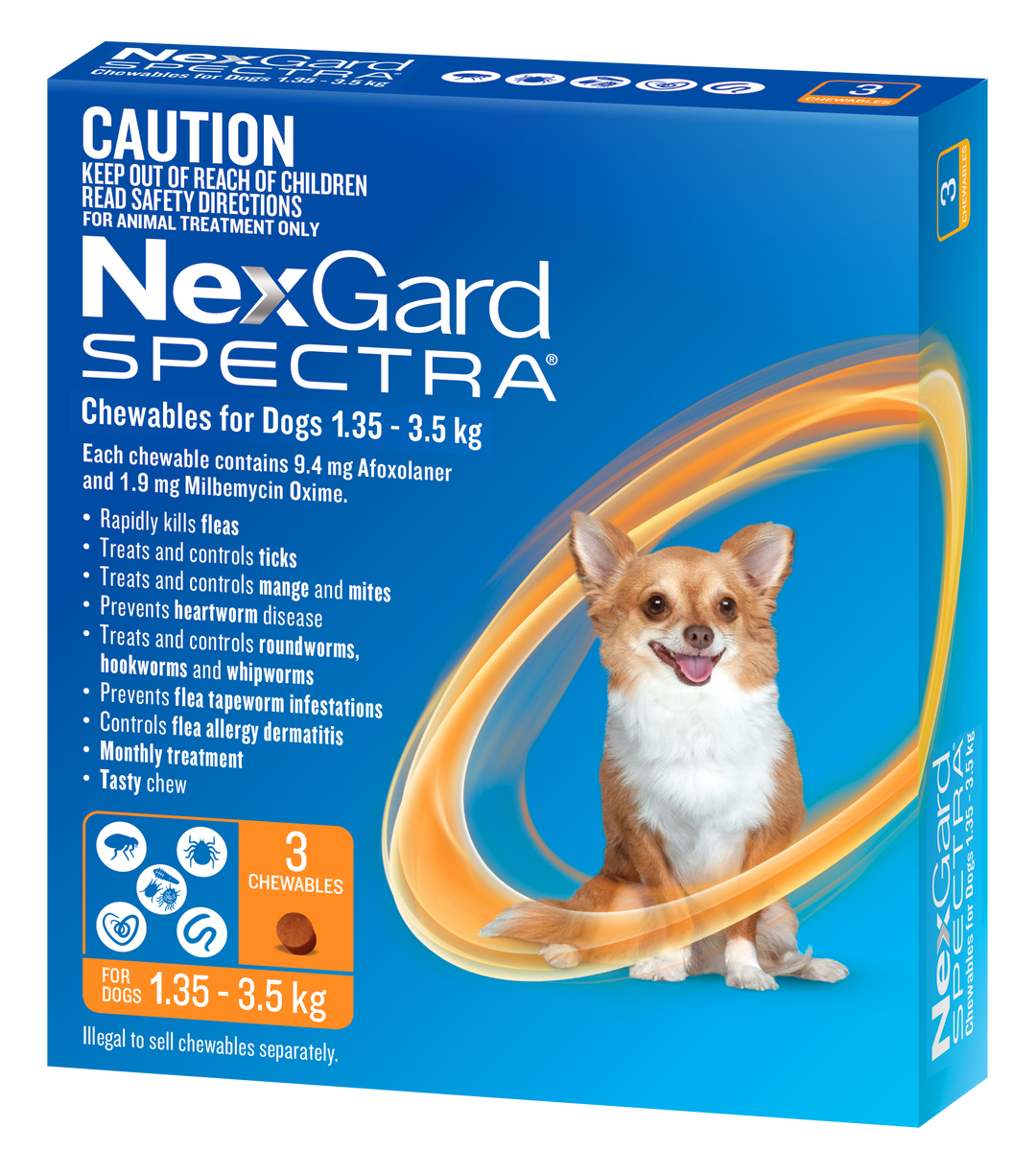 NexGard Spectra Orange XSmall Dogs 1.35-3.5kg 3pk