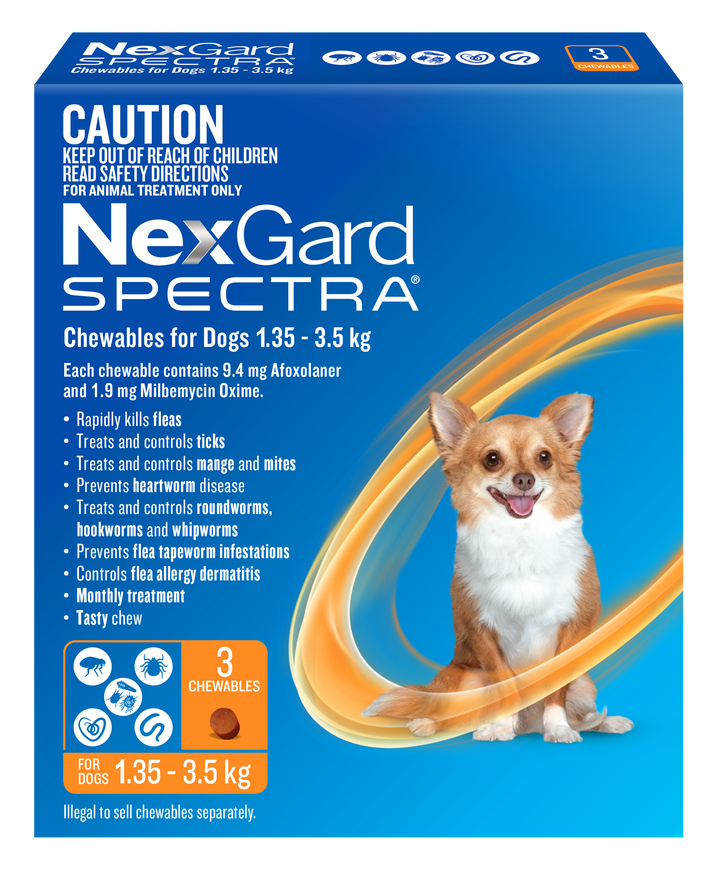 NexGard Spectra Orange XSmall Dogs 1.35-3.5kg 3pk