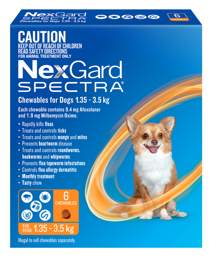 NexGard Spectra Orange XSmall Dogs 1.35-3.5kg 6pk