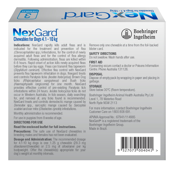 NexGard Blue Small Dogs 4-10kg 3pk