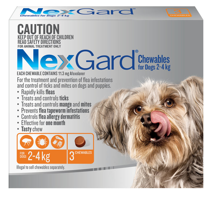 NexGard Orange XSmall Dogs 2-4kg 3pk