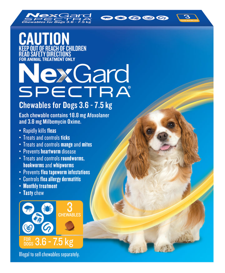 NexGard Spectra Yellow Small Dogs 3.5-7.5kg 3pk