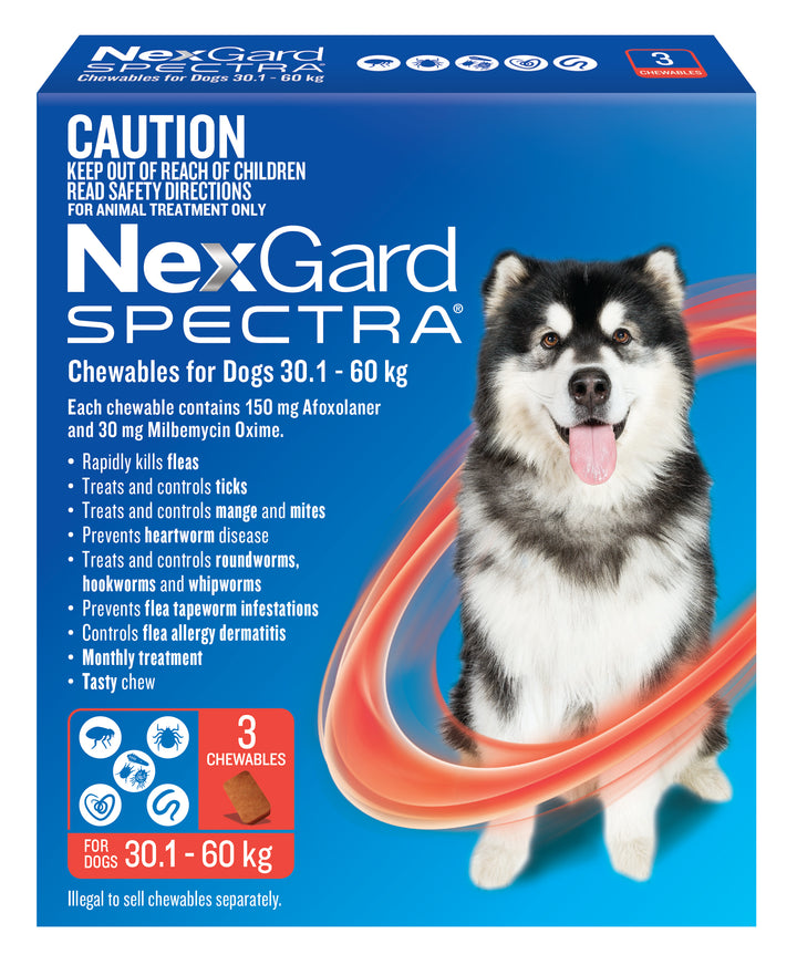 NexGard Spectra Red XLarge Dogs 30-60kg 3pk