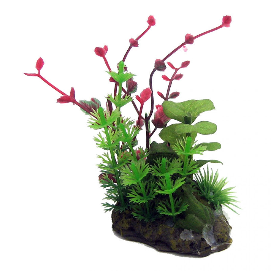 Aqua One Green/Red Plant On Rock 15cm