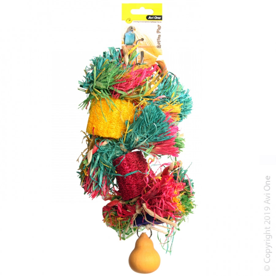 Avi One Bird Toy Loofa Raffia Wooden Beads & Gourd