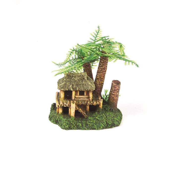 Kazoo Ornament Jungle Hut W/bamboo Trees Medium
